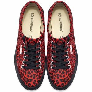 Superga Red Black Leopard Print Satin Platform Sneakers Women’s 8 (Fits 8–8.5)
